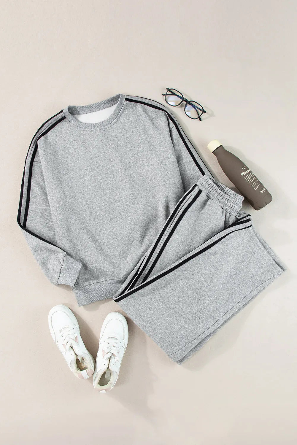 Round Neck Long Sleeve Top and Pants Active Set