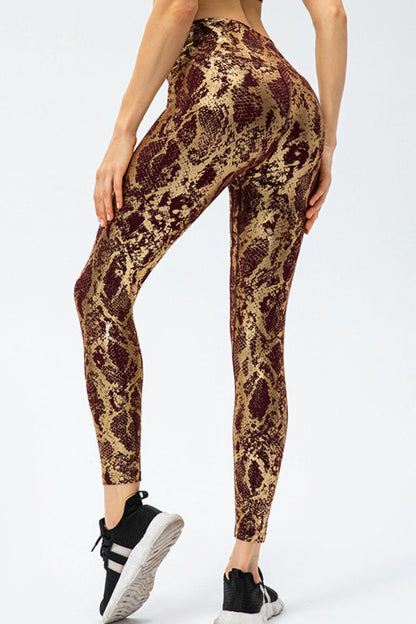 Animal Print Slim Fit Wide Waistband Long Sports Pants