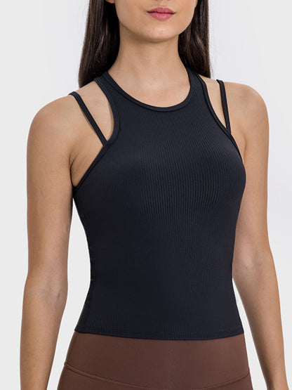 Millennia Cutout Round Neck Racerback Active Tank